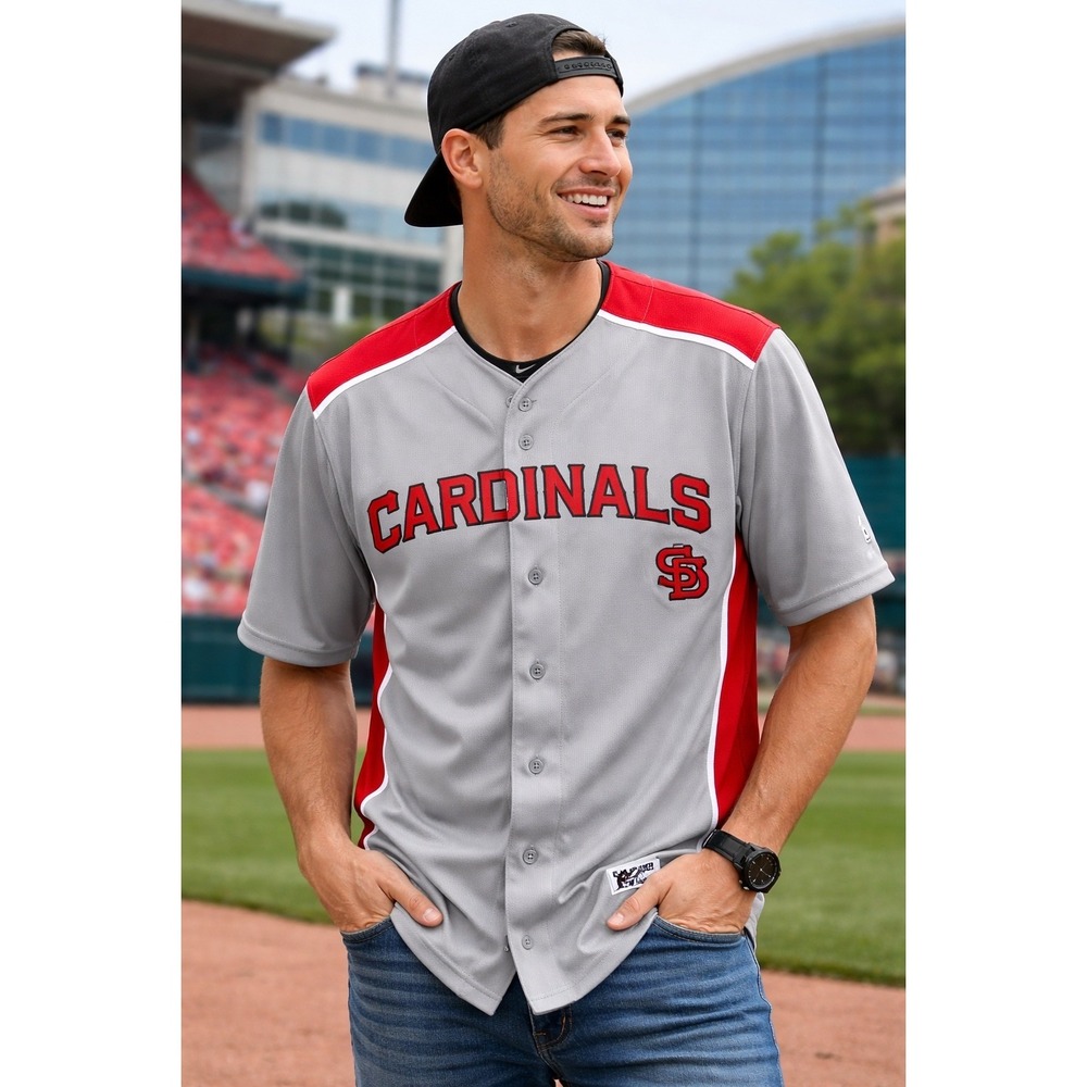 Dynasty St Louis Cardinals MLB Jersey Mens L Gray Red Button Front Baseball